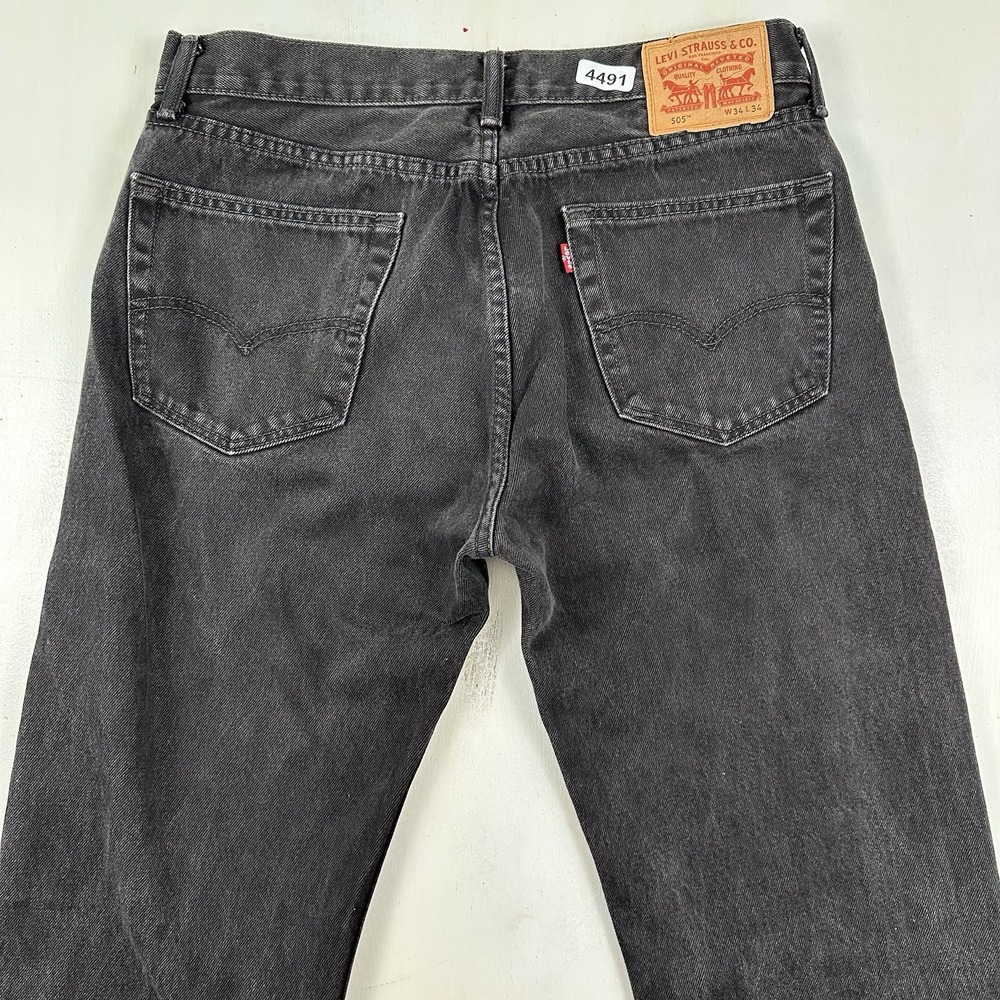 Y2K Levis 505 Jeans Mens 34x34 Black Straight Denim‎ Classic 100% Cotton Dark